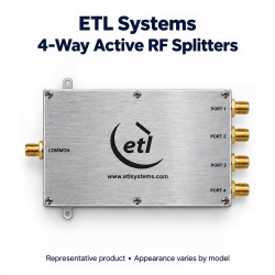 ETL Systems 4-way active RF splitter module with one common input and four output ports.